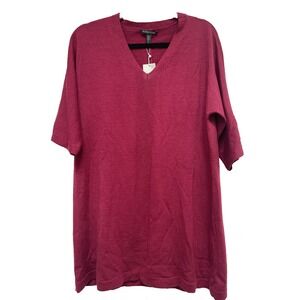Eileen Fisher NWT Size S/P  3/4 Sleeve Sweater Maroon V Neck 100% Merino Wool‎